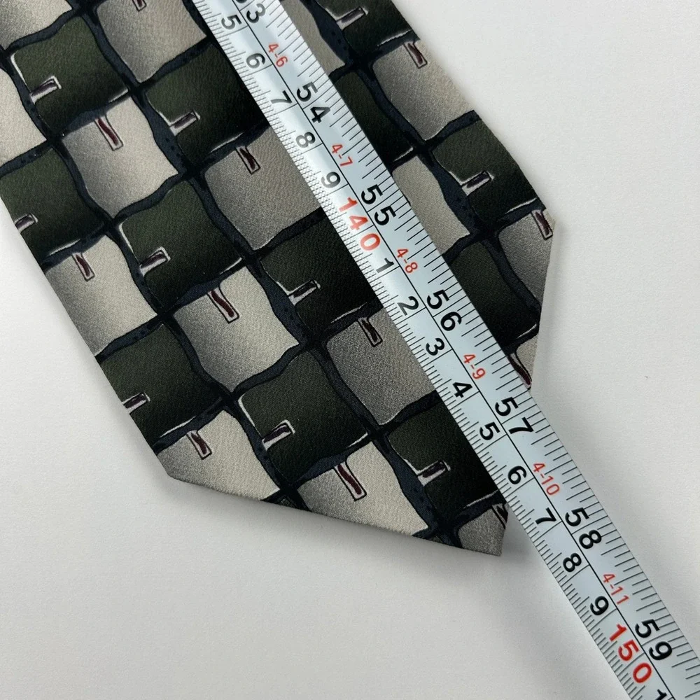 Vintage‎ 1996 J. Garcia Ancient Writing Green Silver Geometric 100% Silk Tie